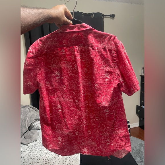 Red old navy button down shirt with designs printed on it - Picture 2 of 4